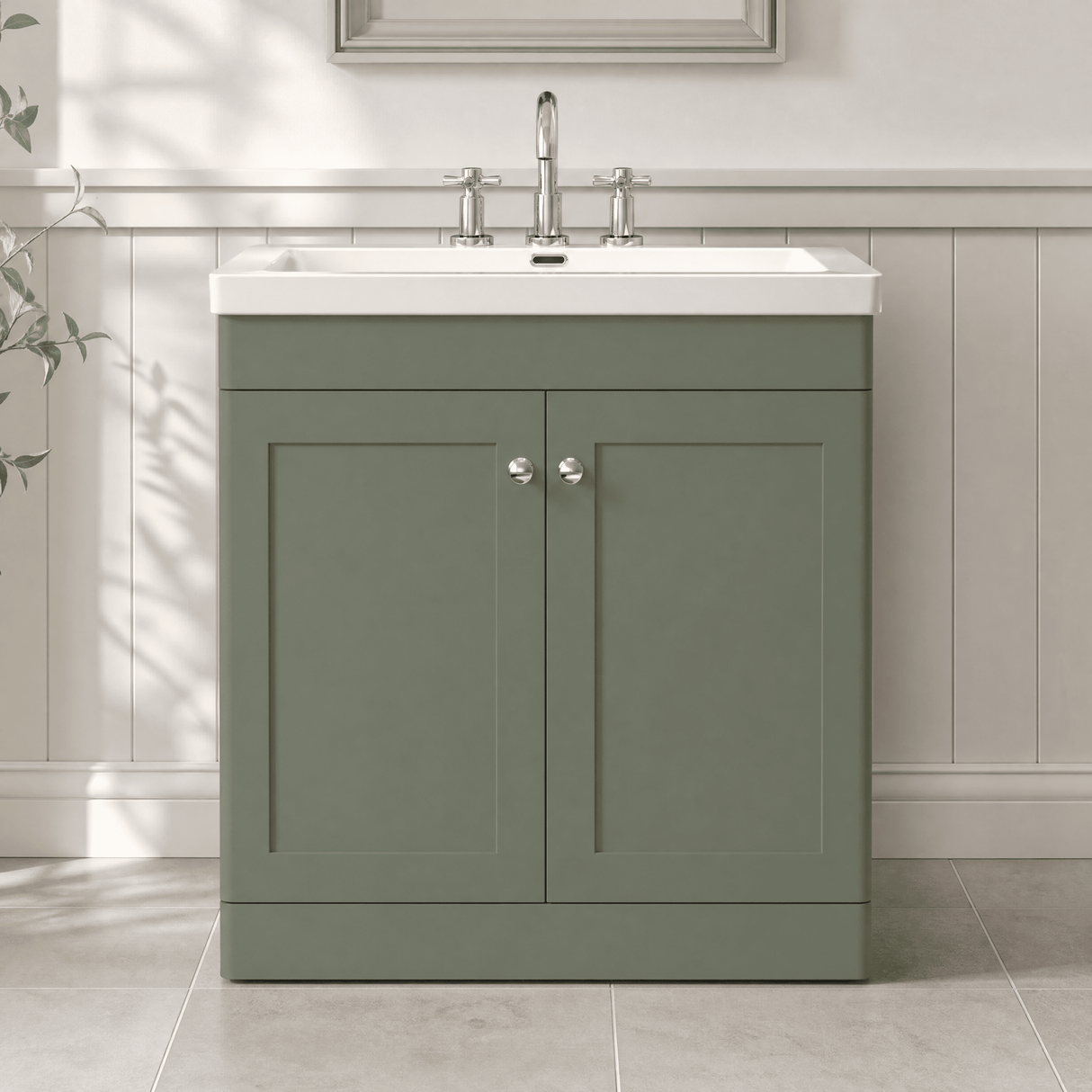 [BFCL826M] Swynnerton Traditional 2 Door Floor Standing Vanity Basin Unit with 3 Tap Hole Modern Fireclay Basin, Choice of Size and Colour