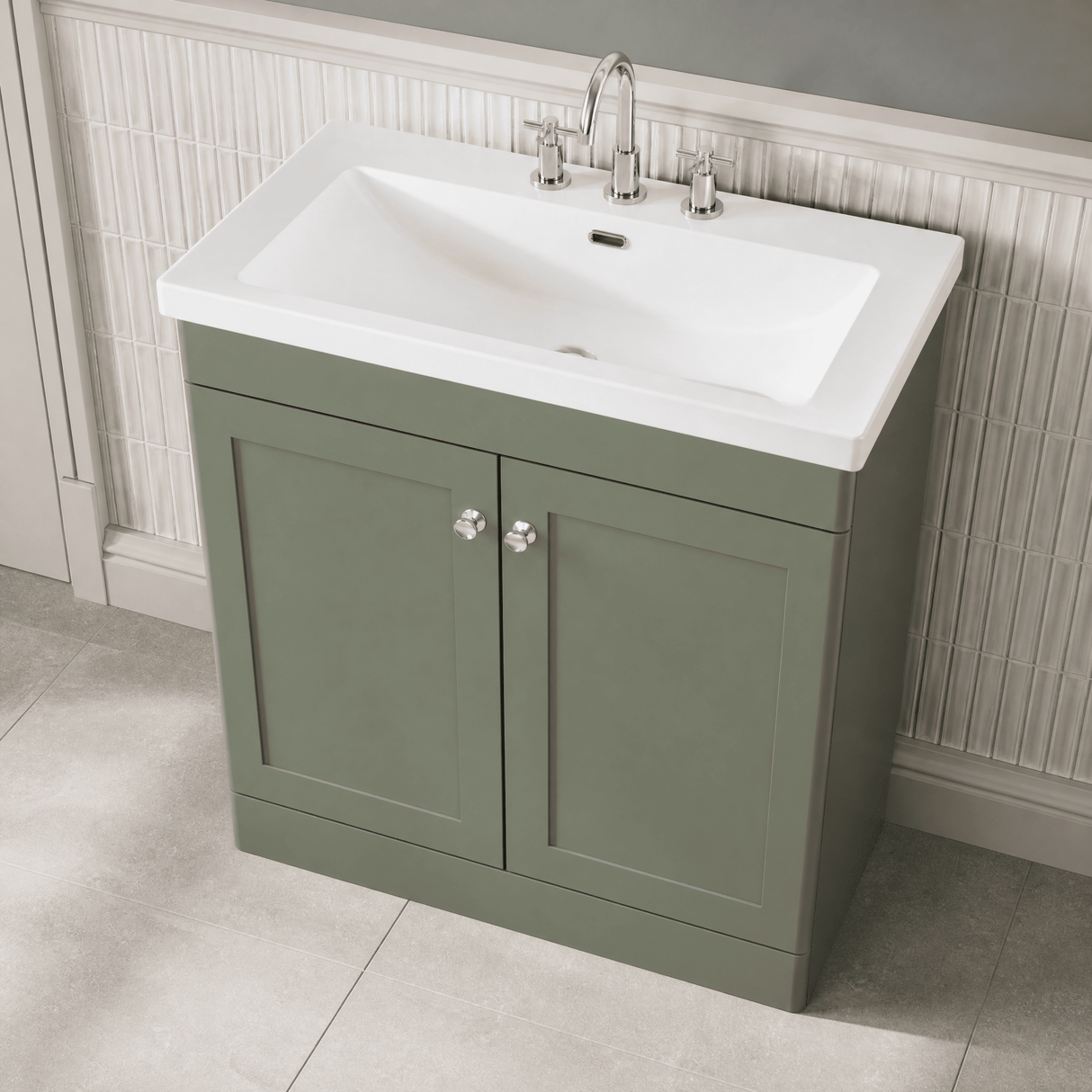 [BFCL826M] Swynnerton Traditional 2 Door Floor Standing Vanity Basin Unit with 3 Tap Hole Modern Fireclay Basin, Choice of Size and Colour