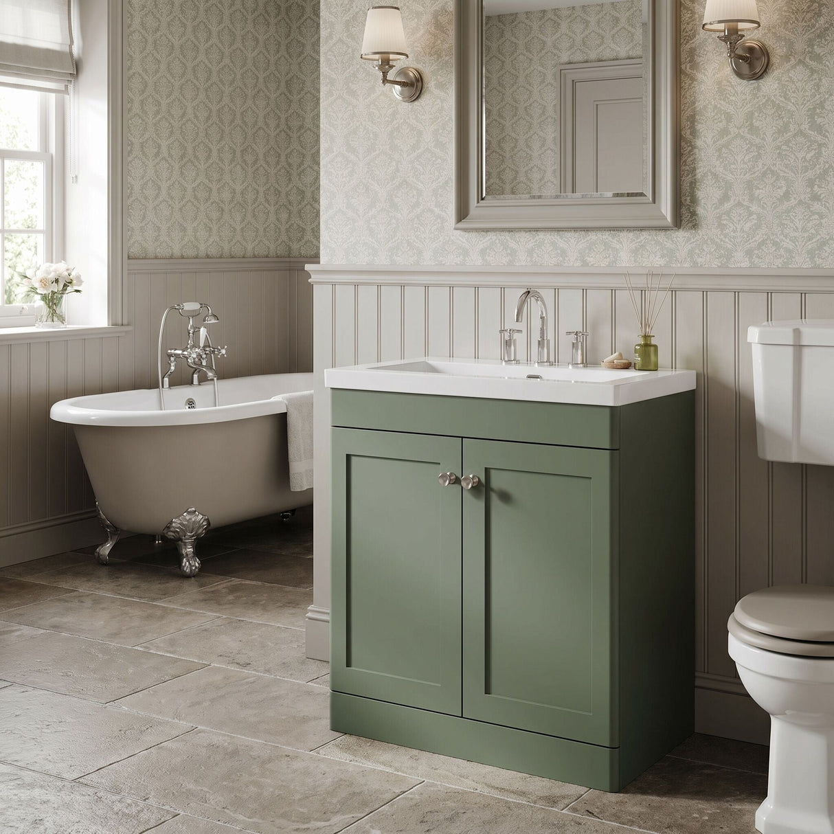 [BFCL826M] Swynnerton Traditional 2 Door Floor Standing Vanity Basin Unit with 3 Tap Hole Modern Fireclay Basin, Choice of Size and Colour