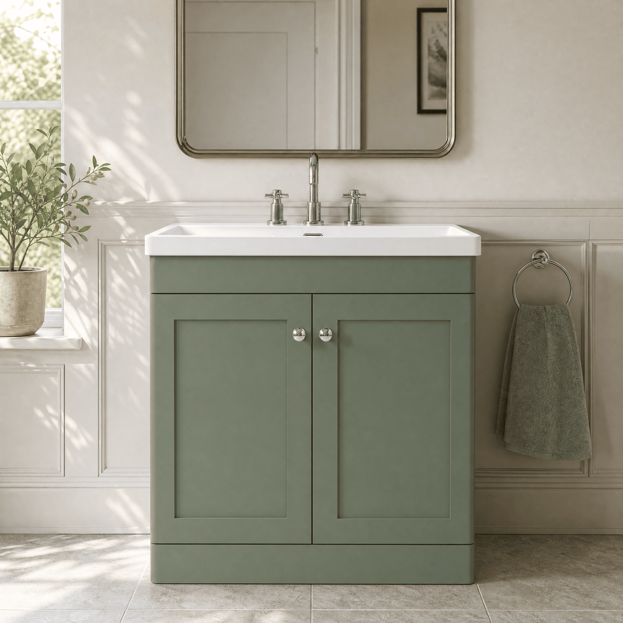 [BFCL826M] Swynnerton Traditional 2 Door Floor Standing Vanity Basin Unit with 3 Tap Hole Modern Fireclay Basin, Choice of Size and Colour - Silo