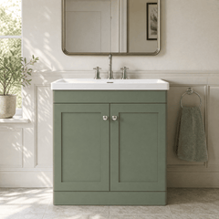 [BFCL826M] Swynnerton Traditional 2 Door Floor Standing Vanity Basin Unit with 3 Tap Hole Modern Fireclay Basin, Choice of Size and Colour - Silo