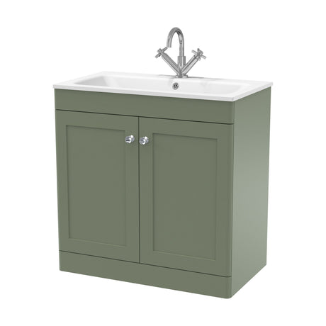[BFCL826P] Swynnerton Traditional 2 Door Floor Standing Vanity Unit with Stone Basin, Satin Green, 800mm - Cutout