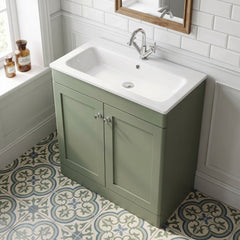 [BFCL826P] Swynnerton Traditional 2 Door Floor Standing Vanity Basin Unit with 1 Tap Hole Stone Basin, Choice of Size and Colour