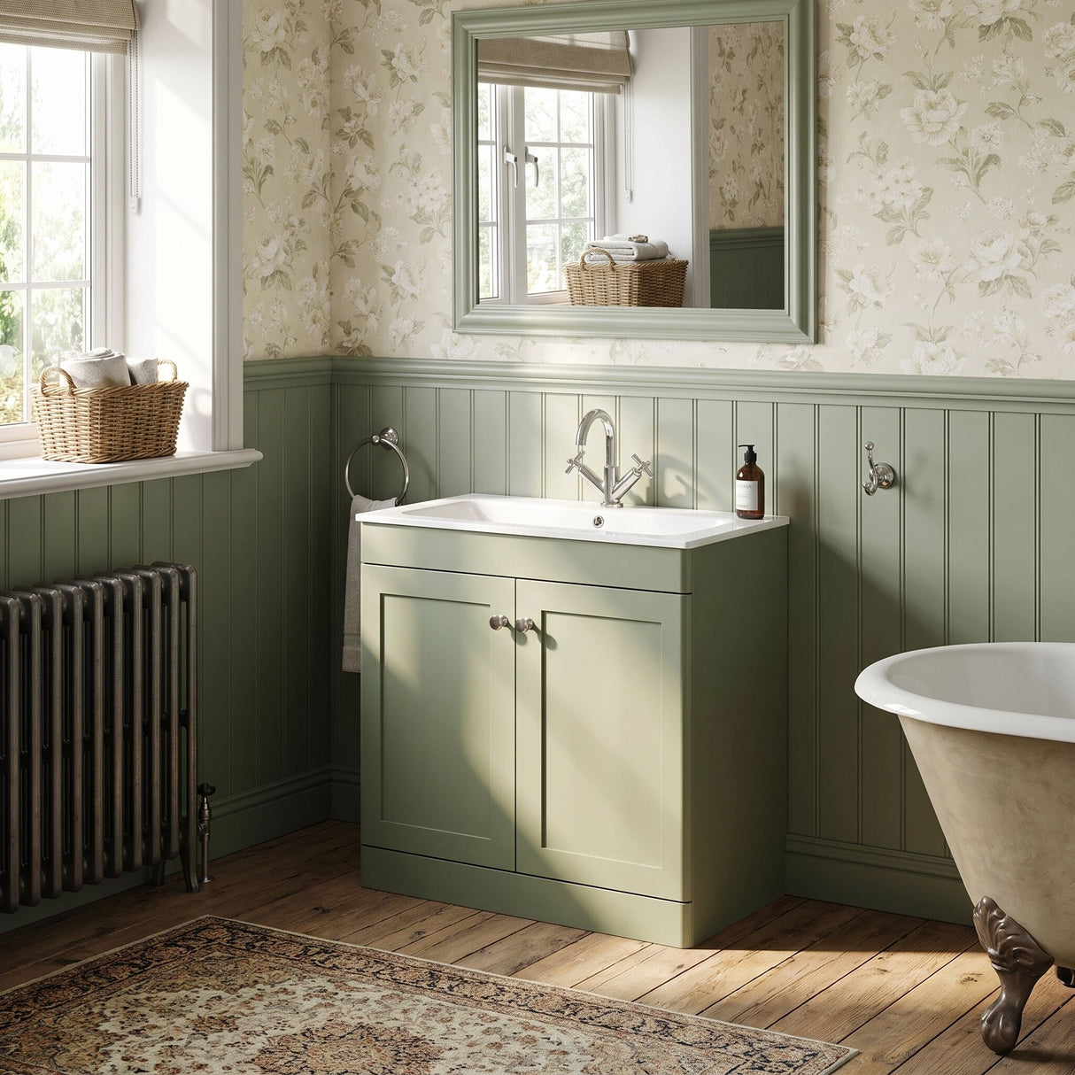 [BFCL826P] Swynnerton Traditional 2 Door Floor Standing Vanity Basin Unit with 1 Tap Hole Stone Basin, Choice of Size and Colour