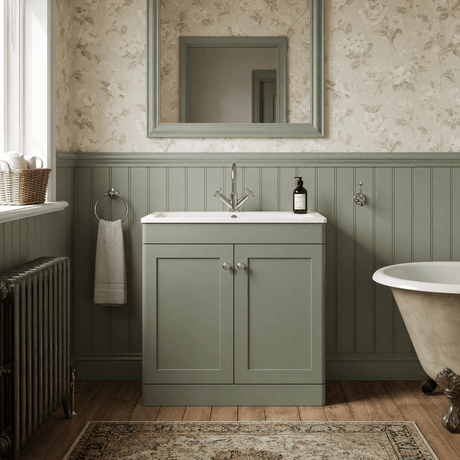 [BFCL826P] Swynnerton Traditional 2 Door Floor Standing Vanity Basin Unit with 1 Tap Hole Stone Basin, Choice of Size and Colour - Silo