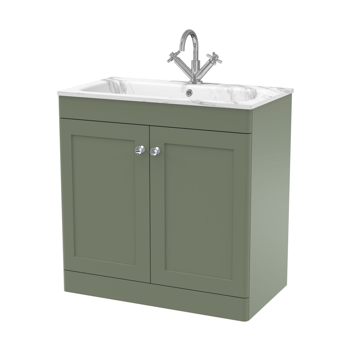 [BFCL826Q] Swynnerton Traditional 2 Door Floor Standing Vanity Basin Unit with 1 Tap Hole Marble Effect Stone Basin, Choice of Size and Colour - Cutout