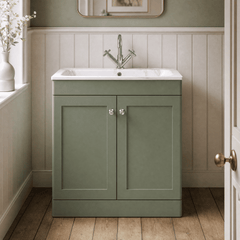 [BFCL826Q] Swynnerton Traditional 2 Door Floor Standing Vanity Basin Unit with 1 Tap Hole Marble Effect Stone Basin, Choice of Size and Colour