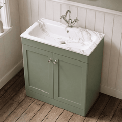 [BFCL826Q] Swynnerton Traditional 2 Door Floor Standing Vanity Basin Unit with 1 Tap Hole Marble Effect Stone Basin, Choice of Size and Colour