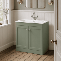 [BFCL826Q] Swynnerton Traditional 2 Door Floor Standing Vanity Basin Unit with 1 Tap Hole Marble Effect Stone Basin, Choice of Size and Colour
