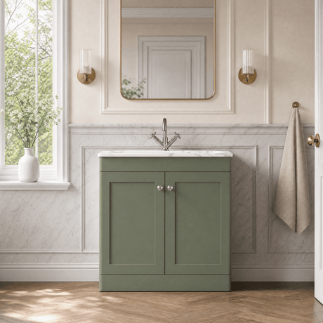 [BFCL826Q] Swynnerton Traditional 2 Door Floor Standing Vanity Basin Unit with 1 Tap Hole Marble Effect Stone Basin, Choice of Size and Colour - Silo