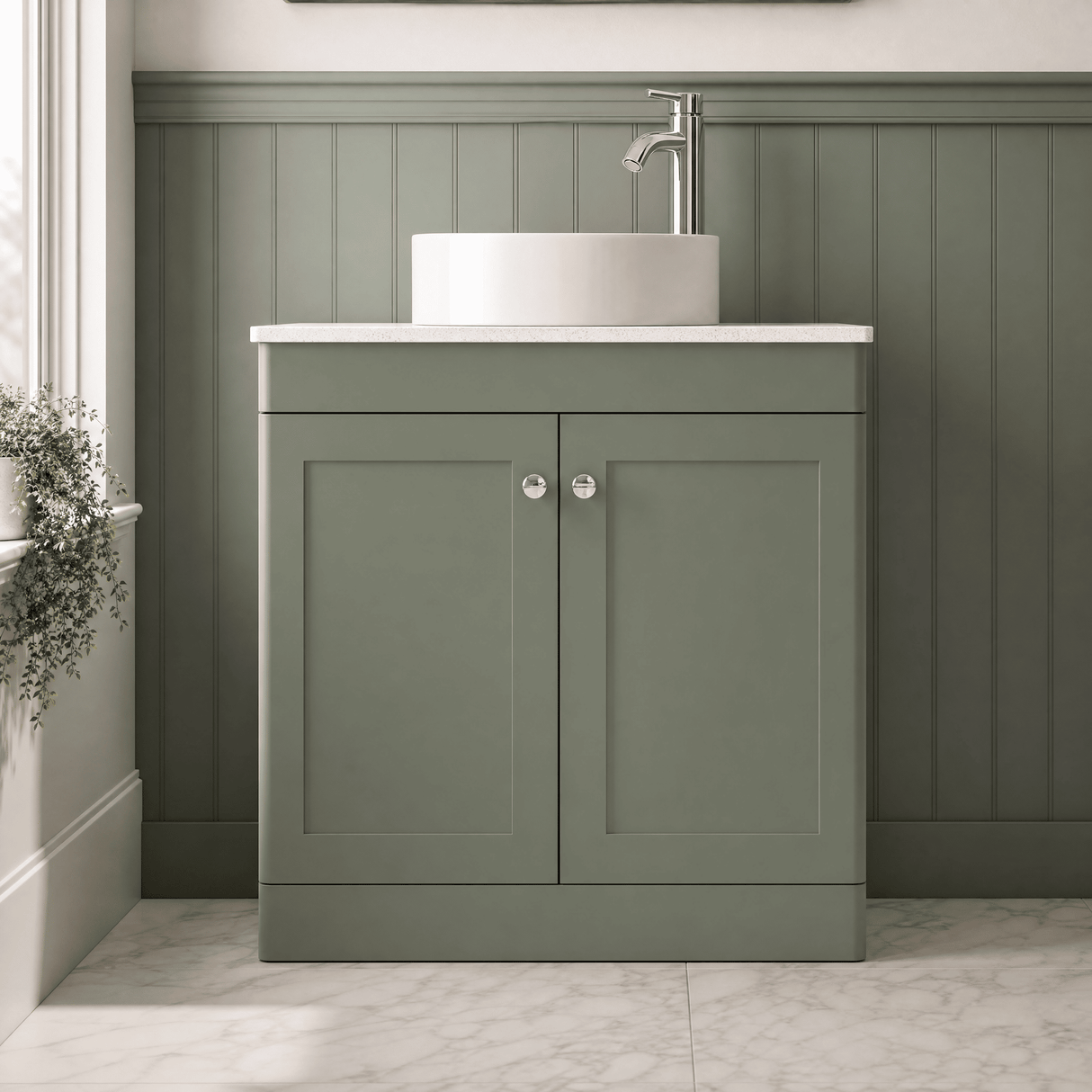 [BFCL826WMT] Swynnerton Traditional 2 Door Floor Standing Vanity Unit with White Marble Worktop, Choice of Size and Colour