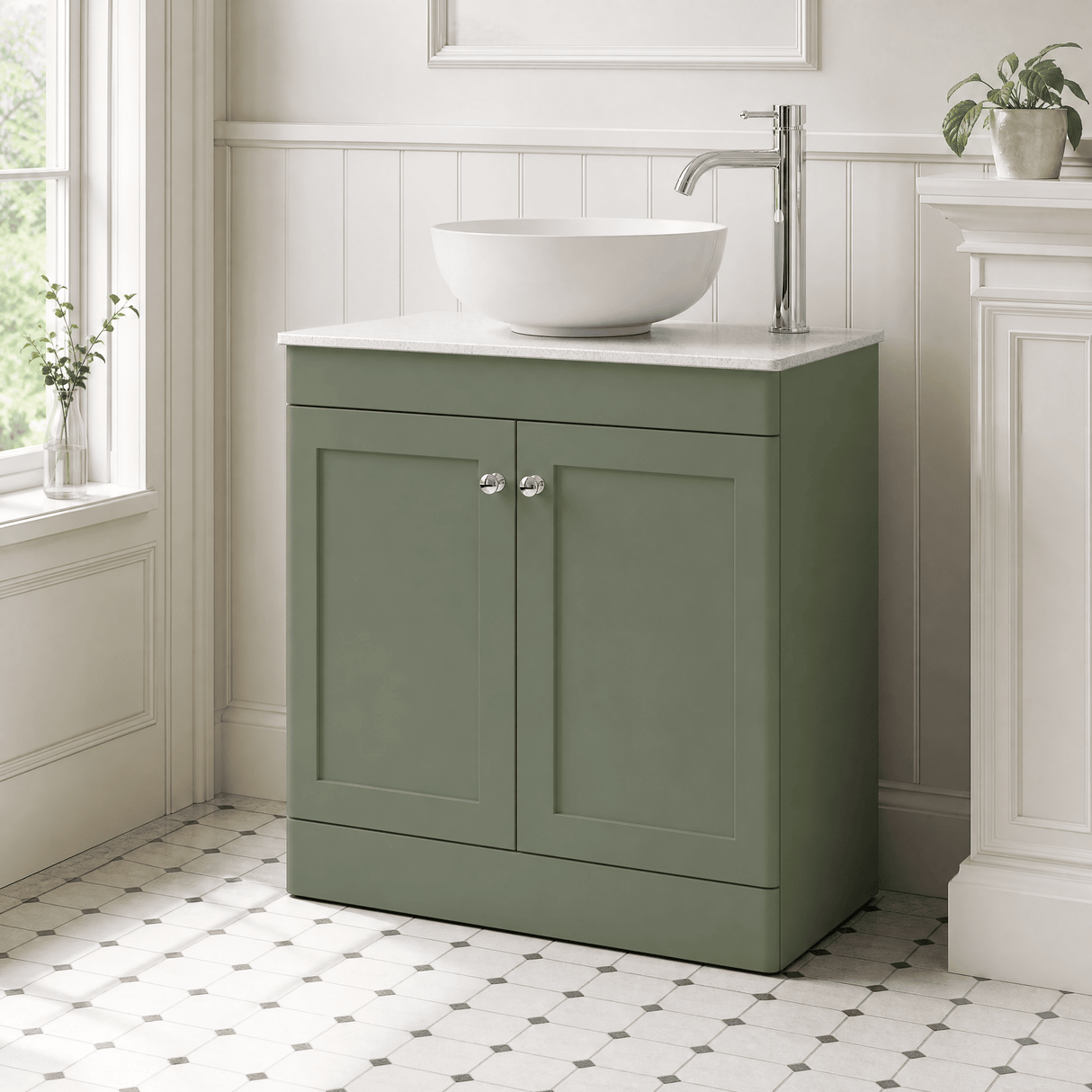 [BFCL826WMT] Swynnerton Traditional 2 Door Floor Standing Vanity Unit with White Marble Worktop, Choice of Size and Colour