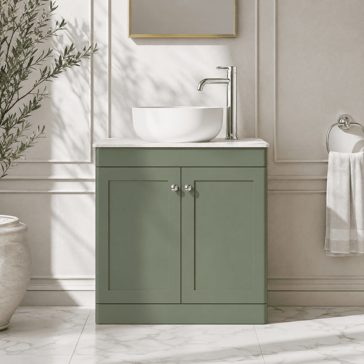 [BFCL826WMT] Swynnerton Traditional 2 Door Floor Standing Vanity Unit with White Marble Worktop, Choice of Size and Colour - Silo