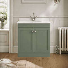 [BFCL826WR1] Swynnerton Traditional 2 Door Floor Standing Vanity Basin Unit with 1 Tap Hole White Marble Worktop and Basin, Choice of Size and Colour