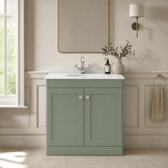 [BFCL826WR1] Swynnerton Traditional 2 Door Floor Standing Vanity Basin Unit with 1 Tap Hole White Marble Worktop and Basin, Choice of Size and Colour - Silo