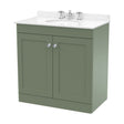 [BFCL826WR3] Swynnerton Traditional 2 Door Floor Standing Vanity Unit with Marble Basin, Satin Green, 800mm - Cutout