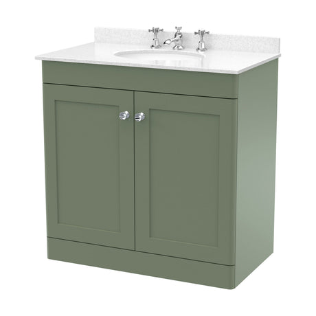 [BFCL826WR3] Swynnerton Traditional 2 Door Floor Standing Vanity Unit with Marble Basin, Satin Green, 800mm - Cutout