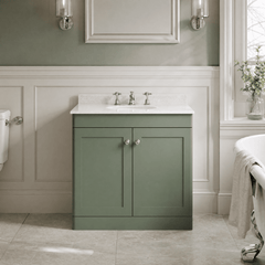 [BFCL826WR3] Swynnerton Traditional 2 Door Floor Standing Vanity Basin Unit with 3 Tap Hole White Marble Worktop and Basin, Choice of Size and Colour