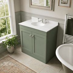 [BFCL826WR3] Swynnerton Traditional 2 Door Floor Standing Vanity Basin Unit with 3 Tap Hole White Marble Worktop and Basin, Choice of Size and Colour