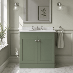 [BFCL826WR3] Swynnerton Traditional 2 Door Floor Standing Vanity Basin Unit with 3 Tap Hole White Marble Worktop and Basin, Choice of Size and Colour - Silo