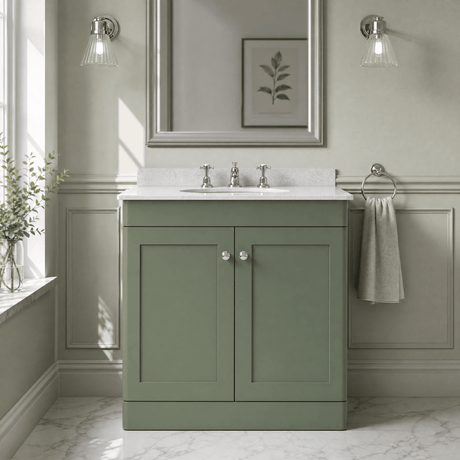 [BFCL826WR3] Swynnerton Traditional 2 Door Floor Standing Vanity Basin Unit with 3 Tap Hole White Marble Worktop and Basin, Choice of Size and Colour - Silo