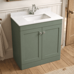 [BFCL826WS1] Swynnerton Traditional 2 Door Floor Standing Vanity Basin Unit with 1 Tap Hole White Marble Worktop and Square Basin, Choice of Size and Colour