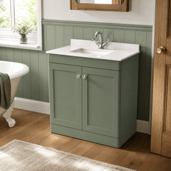 [BFCL826WS1] Swynnerton Traditional 2 Door Floor Standing Vanity Basin Unit with 1 Tap Hole White Marble Worktop and Square Basin, Choice of Size and Colour