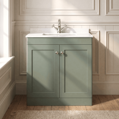 [BFCL826WS1] Swynnerton Traditional 2 Door Floor Standing Vanity Basin Unit with 1 Tap Hole White Marble Worktop and Square Basin, Choice of Size and Colour - Silo