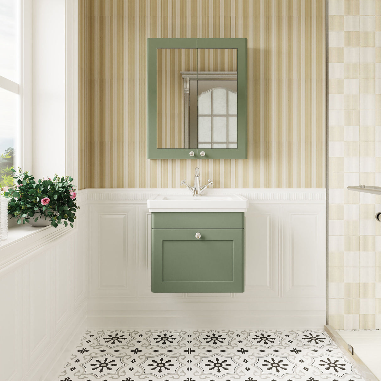 [BFCL891A] Swynnerton Traditional Wall Hung 1 Drawer Vanity Basin Unit with Fireclay Basin - Choice of Colour and Size - Lifestyle 1