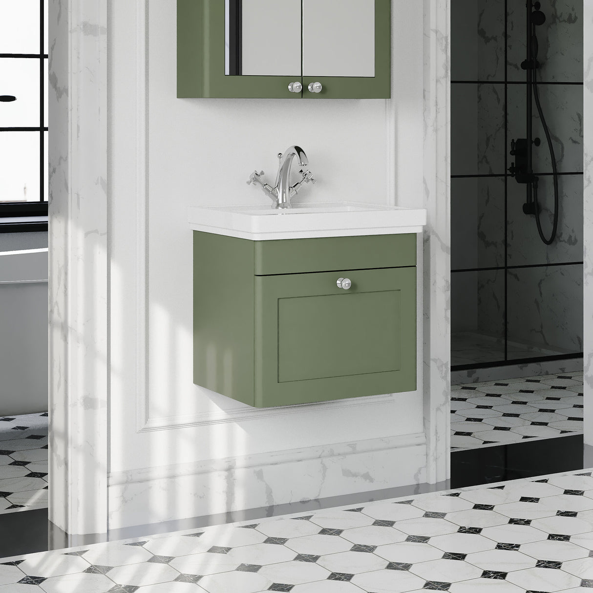 [BFCL891A] Swynnerton Traditional Wall Hung 1 Drawer Vanity Basin Unit with Fireclay Basin - Choice of Colour and Size - Lifestyle 3