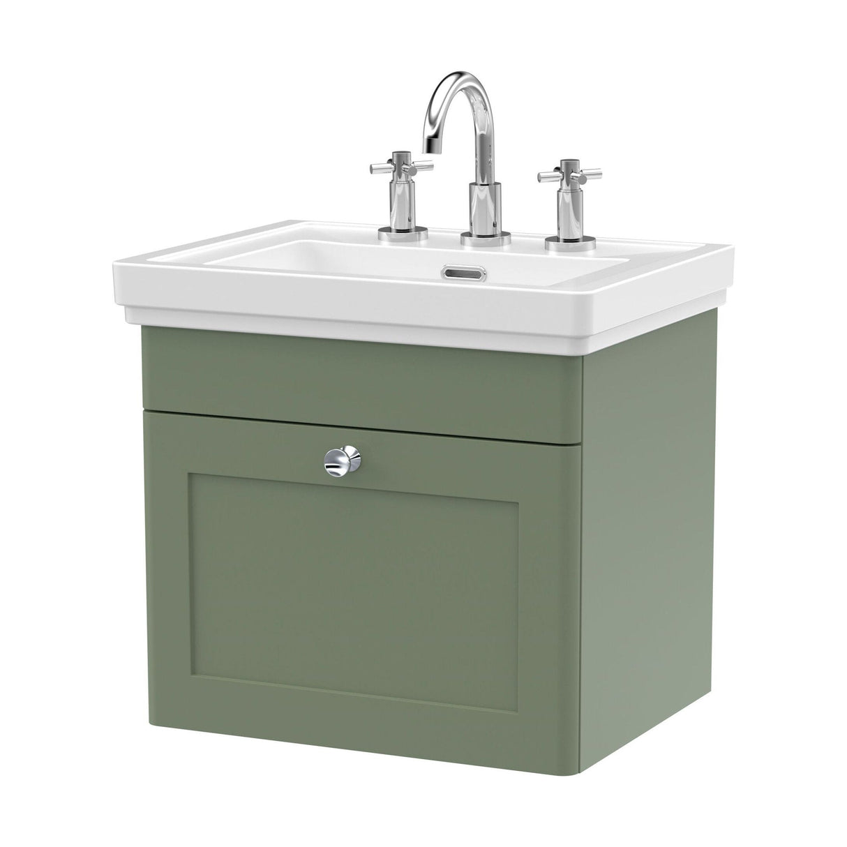 [BFCL891B] Swynnerton Traditional 1 Drawer Wall Hung Vanity Basin Unit with 3 Tap Hole Traditional Fireclay Basin, Choice of Size and Colour - Cutout