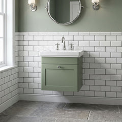 [BFCL891B] Swynnerton Traditional 1 Drawer Wall Hung Vanity Basin Unit with 3 Tap Hole Traditional Fireclay Basin, Choice of Size and Colour