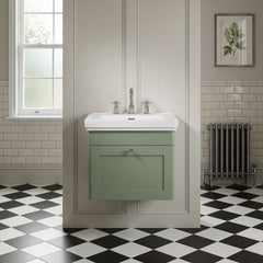 [BFCL891B] Swynnerton Traditional 1 Drawer Wall Hung Vanity Basin Unit with 3 Tap Hole Traditional Fireclay Basin, Choice of Size and Colour