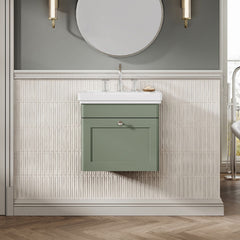 [BFCL891B] Swynnerton Traditional 1 Drawer Wall Hung Vanity Basin Unit with 3 Tap Hole Traditional Fireclay Basin, Choice of Size and Colour - Silo