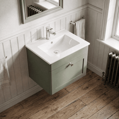 [BFCL891C] Swynnerton Traditional 1 Drawer Wall Hung Vanity Basin Unit with 1 Tap Hole Minimalist Ceramic Basin, Choice of Size and Colour