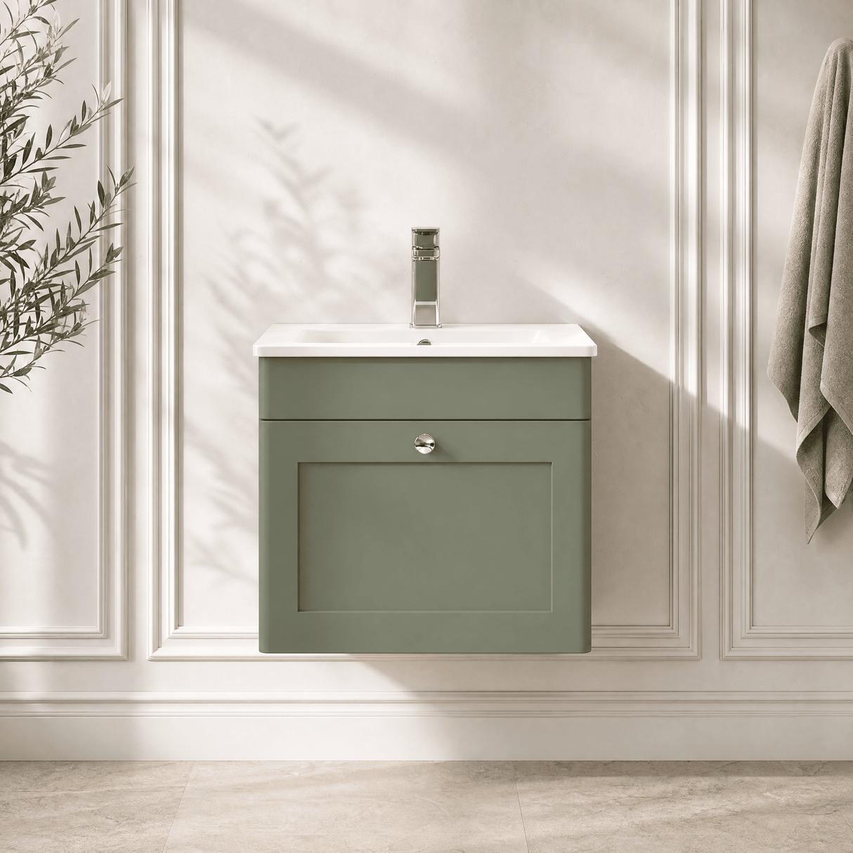 [BFCL891C] Swynnerton Traditional 1 Drawer Wall Hung Vanity Basin Unit with 1 Tap Hole Minimalist Ceramic Basin, Choice of Size and Colour - Silo