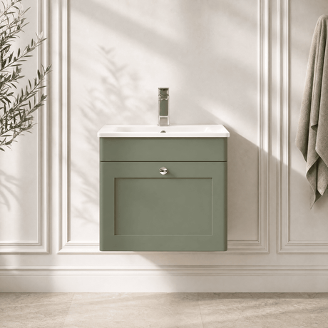 [BFCL891C] Swynnerton Traditional 1 Drawer Wall Hung Vanity Basin Unit with 1 Tap Hole Minimalist Ceramic Basin, Choice of Size and Colour - Silo