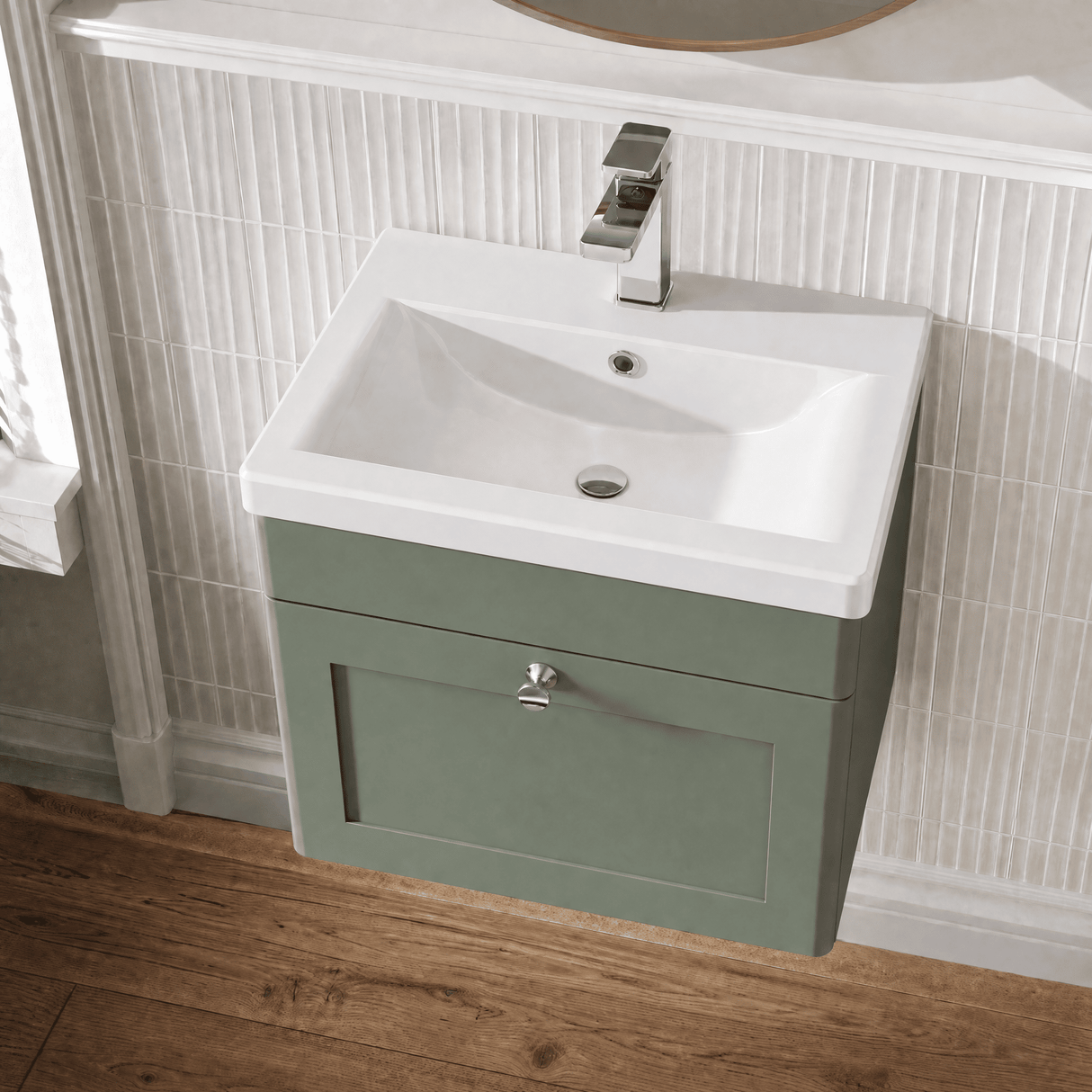 [BFCL891D] Swynnerton Traditional 1 Drawer Wall Hung Vanity Unit with Mid-Edge Basin, 500mm, Choice of Colour