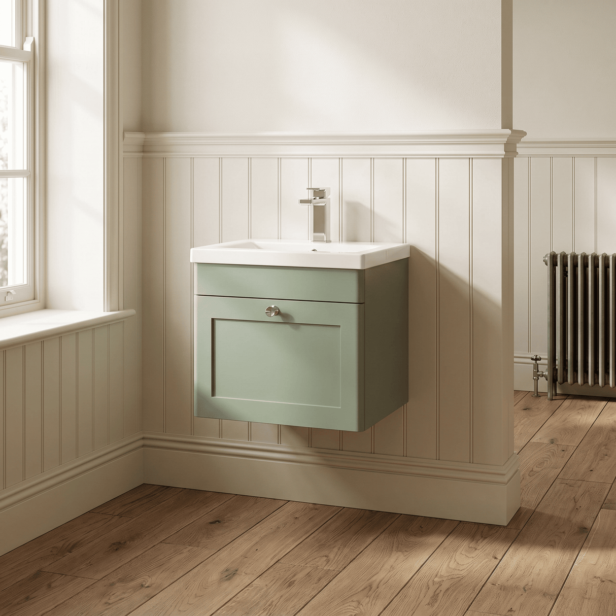 [BFCL891D] Swynnerton Traditional 1 Drawer Wall Hung Vanity Unit with Mid-Edge Basin, 500mm, Choice of Colour