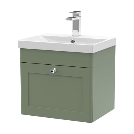 [BFCL891E] Swynnerton Traditional 1 Drawer Wall Hung Vanity Unit with Thin Edge Basin, Satin Green, 500mm - Cutout