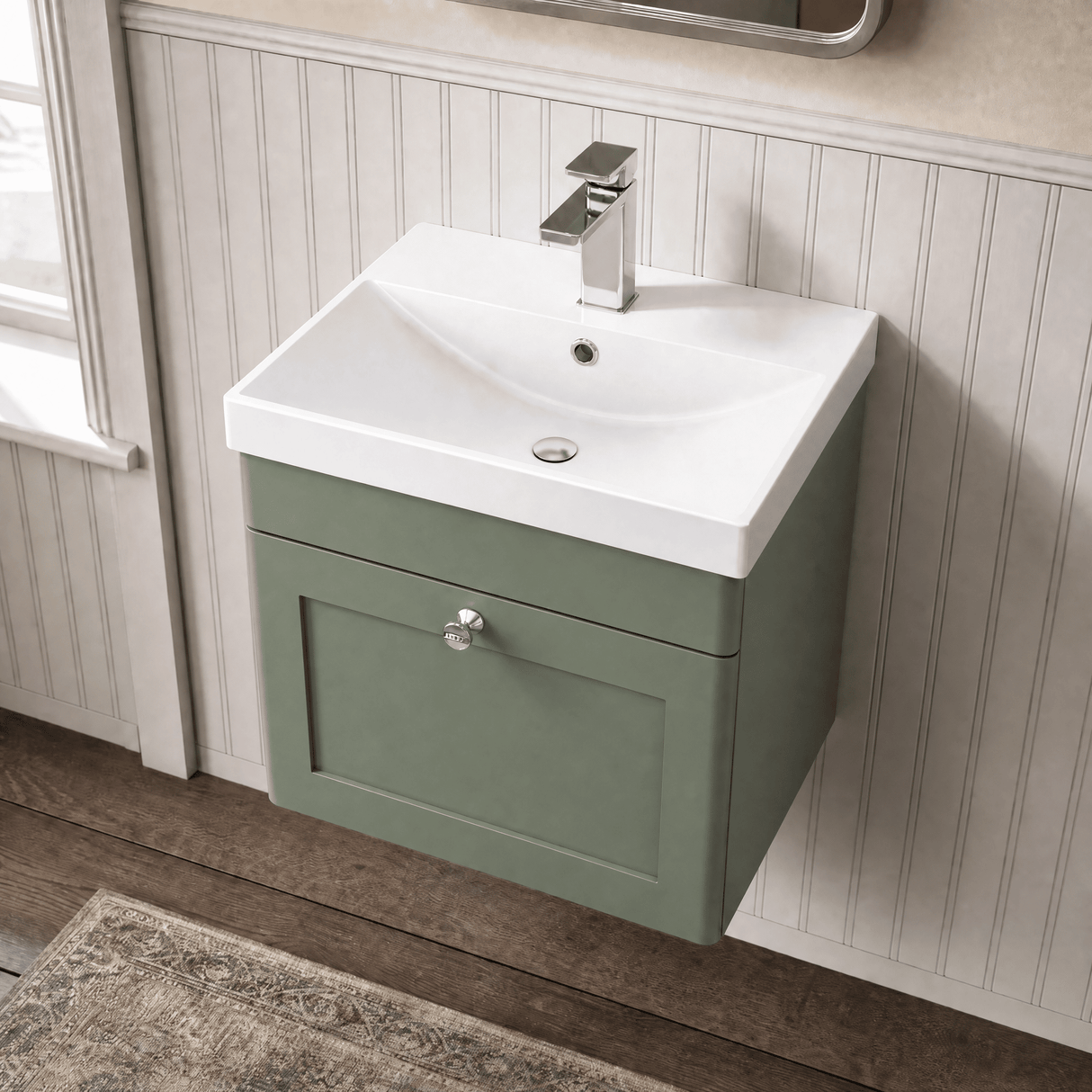 [BFCL891E] Swynnerton Traditional 1 Drawer Wall Hung Vanity Unit with Thin Edge Basin, Choice of Size and Colour