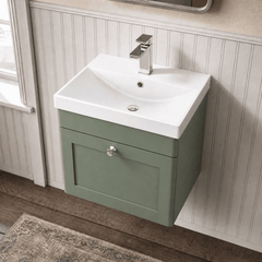 [BFCL891E] Swynnerton Traditional 1 Drawer Wall Hung Vanity Unit with Thin Edge Basin, Choice of Size and Colour