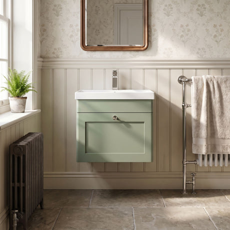 [BFCL891E] Swynnerton Traditional 1 Drawer Wall Hung Vanity Unit with Thin Edge Basin, Choice of Size and Colour - Silo
