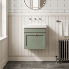 [BFCL891H] Swynnerton Traditional 1 Drawer Wall Hung Vanity Unit with 0 Tap Hole Traditional Fireclay Basin, Choice of Size and Colour