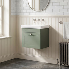 [BFCL891H] Swynnerton Traditional 1 Drawer Wall Hung Vanity Unit with 0 Tap Hole Traditional Fireclay Basin, Choice of Size and Colour