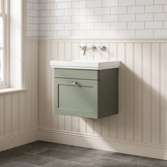 [BFCL891H] Swynnerton Traditional 1 Drawer Wall Hung Vanity Unit with 0 Tap Hole Traditional Fireclay Basin, Choice of Size and Colour - Silo