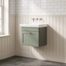 [BFCL891H] Swynnerton Traditional 1 Drawer Wall Hung Vanity Unit with 0 Tap Hole Traditional Fireclay Basin, Choice of Size and Colour - Silo