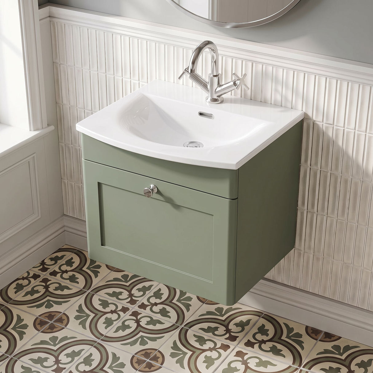 [BFCL891J] Swynnerton Traditional 1 Drawer Wall Hung Vanity Unit with Curved Basin, Choice of Colour