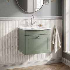 [BFCL891J] Swynnerton Traditional 1 Drawer Wall Hung Vanity Unit with Curved Basin, Choice of Colour - Silo