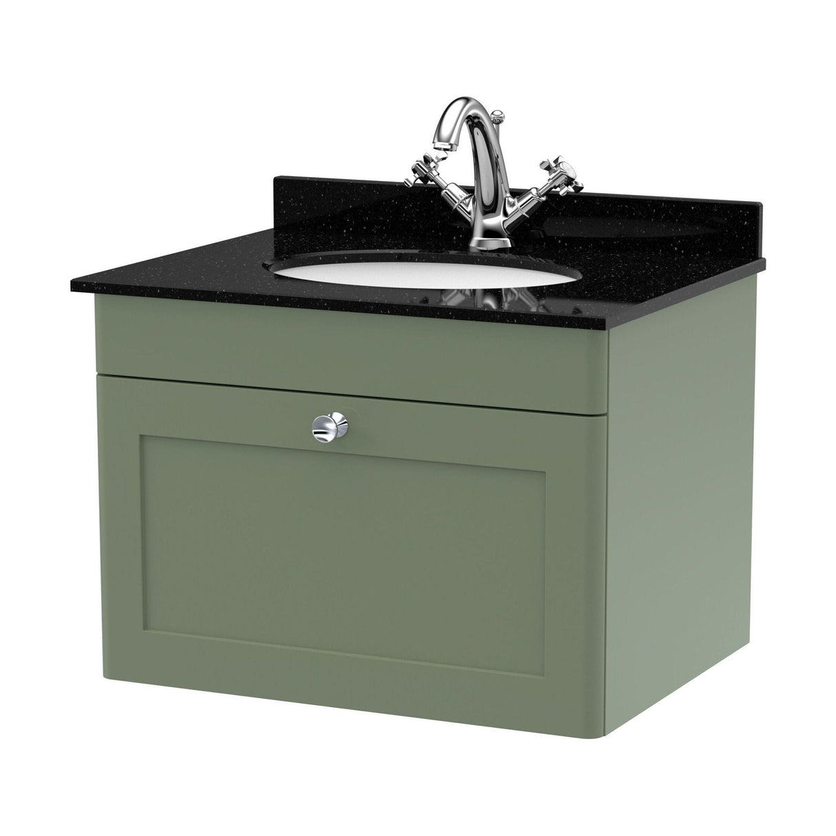 [BFCL894BR1] Swynnerton Traditional 1 Drawer Wall Hung Vanity Unit with Black Marble Worktop and 1 Tap Hole Basin, Choice of Size and Colour - Cutout